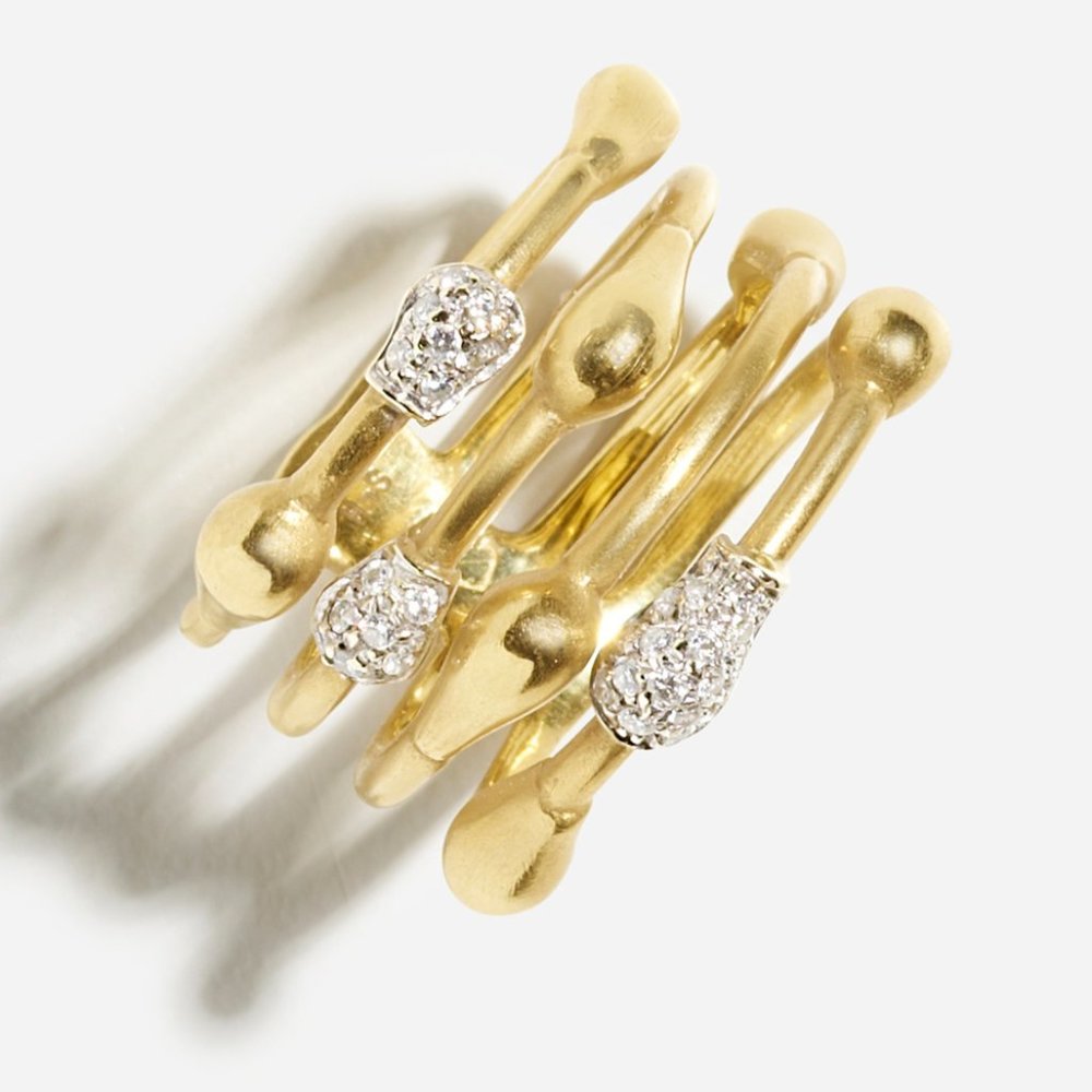 H Stern 18K Yellow Gold Diamond Drop 5 Row Ring